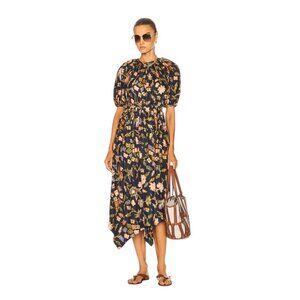 NWT 100% Silk Ulla Johnson Cybil Floral Black Short Sleeve Maxi Dress-6